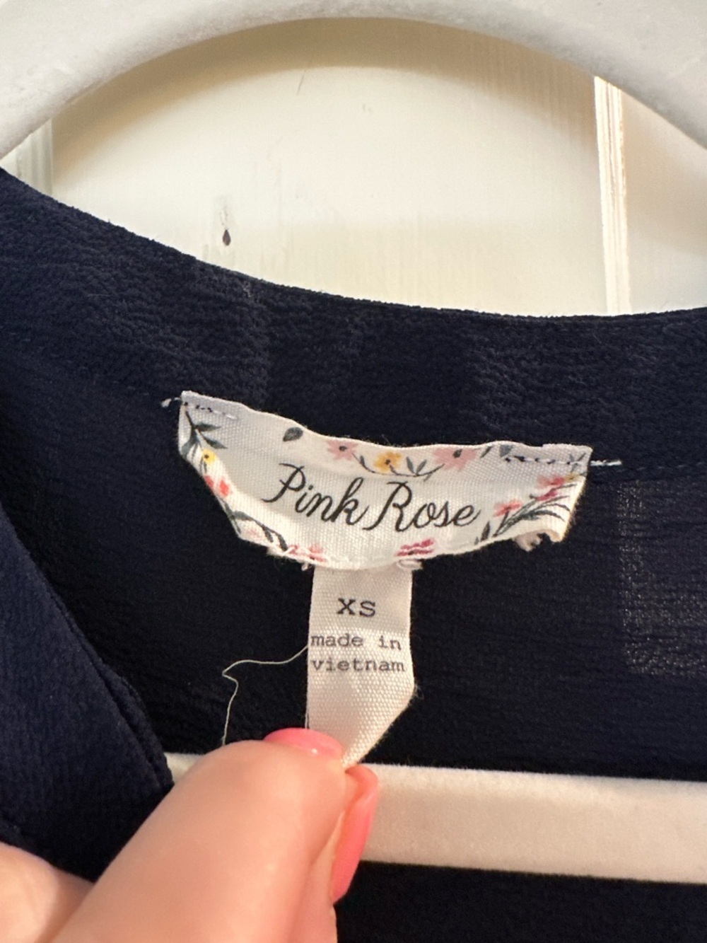 Pink Rose Navy Striped Top with Floral Label Accent - Picture 2 of 3